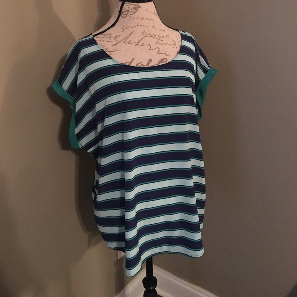 Old Navy navy and green striped blouse